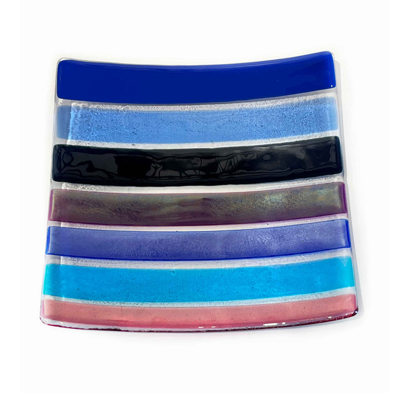 10" Square Plate Blue Stripes 1 - Petroff Gallery - Glass art