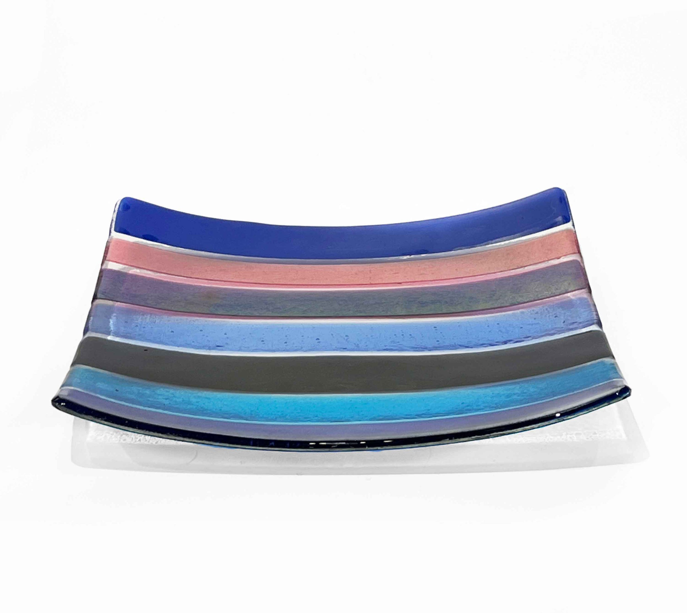 10" Square Plate Blue Stripes 2 - Petroff Gallery - Glass Art