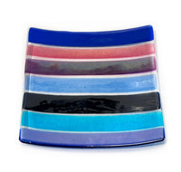 10" Square Plate Blue Stripes 2 - Petroff Gallery - Glass Art