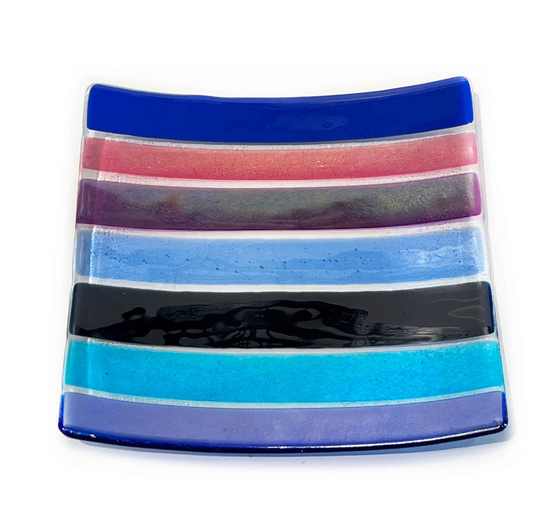 10" Square Plate Blue Stripes 2 - Petroff Gallery - Glass Art