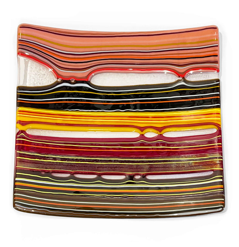 10" Square Plate Red Stripes 3 - Petroff Gallery - Glass Art