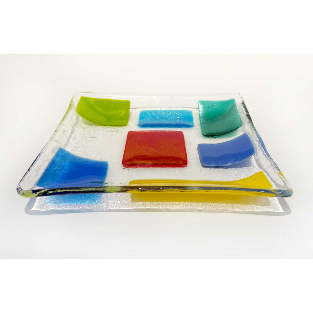 7" Square Plate Multicolour  1 Side View - Petroff Gallery - Glass Art