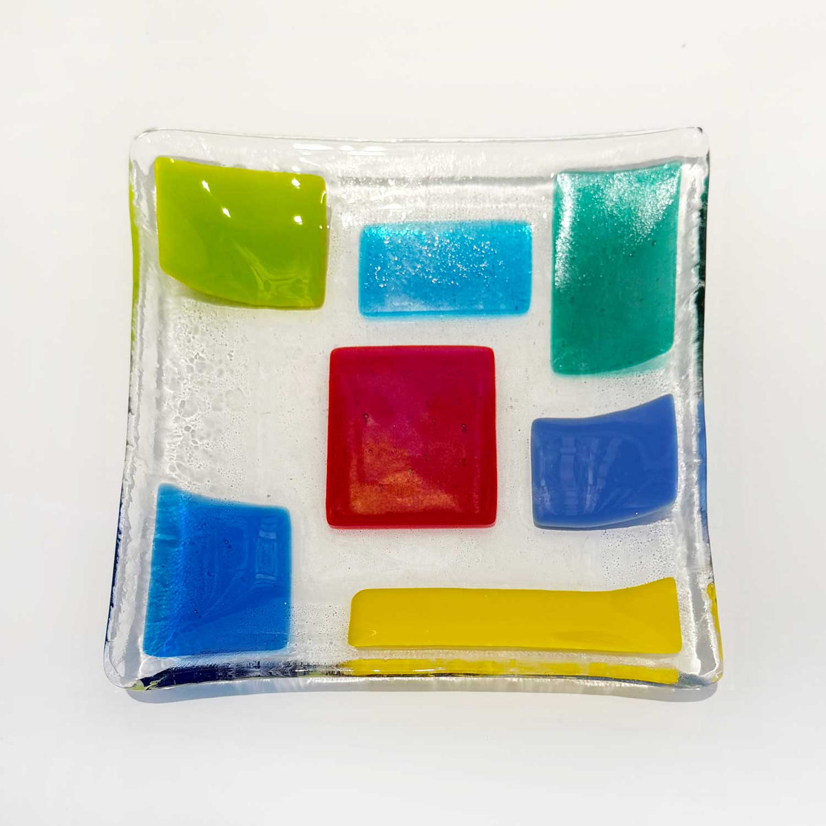 7" Square Plate Multicolour  1 - Petroff Gallery - Glass Art