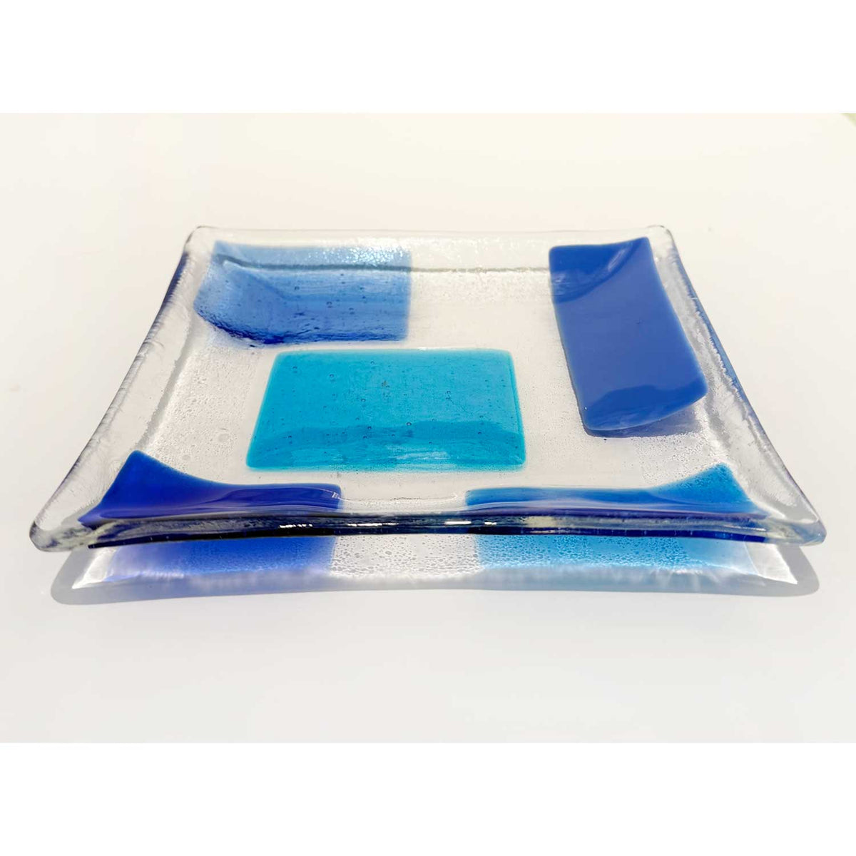 7" Square Plate Blue Side View - Petroff Gallery - Glass Art