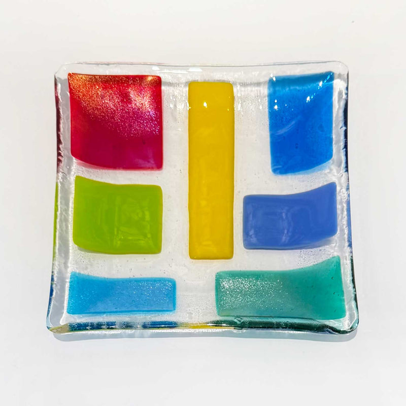 7" Square Plate Multicolour  2 Side View - Petroff Gallery - Glass Art