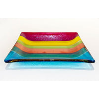 7" Square Plate Multicolour Stripes Side View - Petroff Gallery - Glass Art