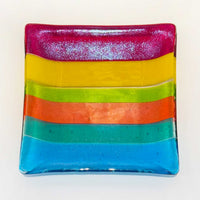 7" Square Plate Multicolour Stripes - Petroff Gallery - Glass Art