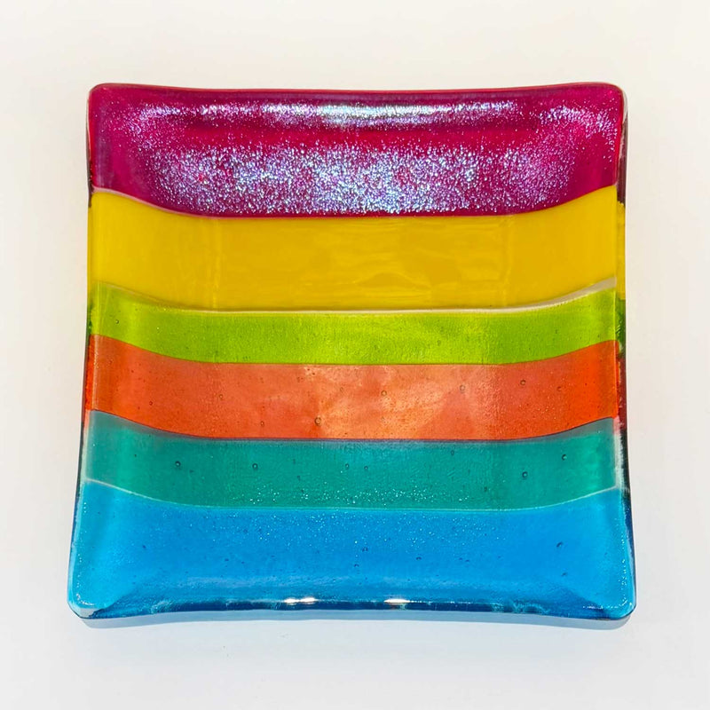 7" Square Plate Multicolour Stripes - Petroff Gallery - Glass Art