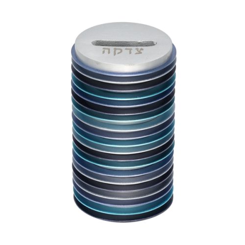 Tzedakah Box Blue Discs - Petroff Gallery - Judaica