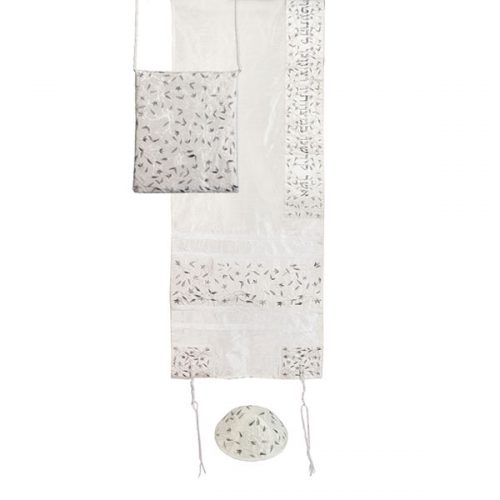Tallit Flowers Silver Embroidered - Petroff Gallery -  - Yair Emanuel - Tallit Flowers Silver Embroidered