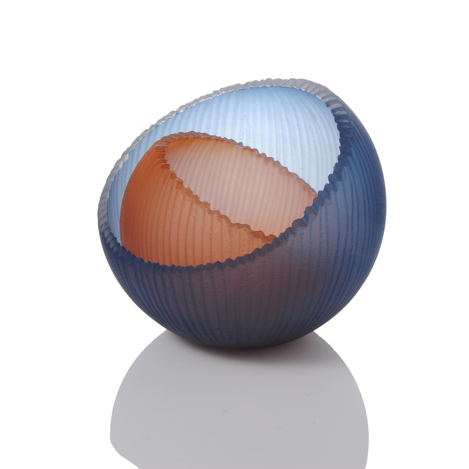 Tangerine & Steel Blue Saw Carved Nestle Bowl 6.5" - Petroff Gallery -  - Courtney Downman - Tangerine & Steel Blue Saw Carved Nestle Bowl 6.5"