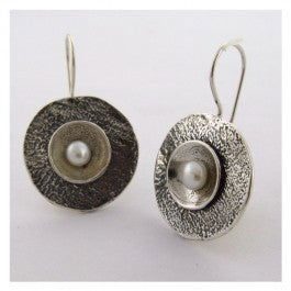 Textured silver circle earring - Petroff Gallery