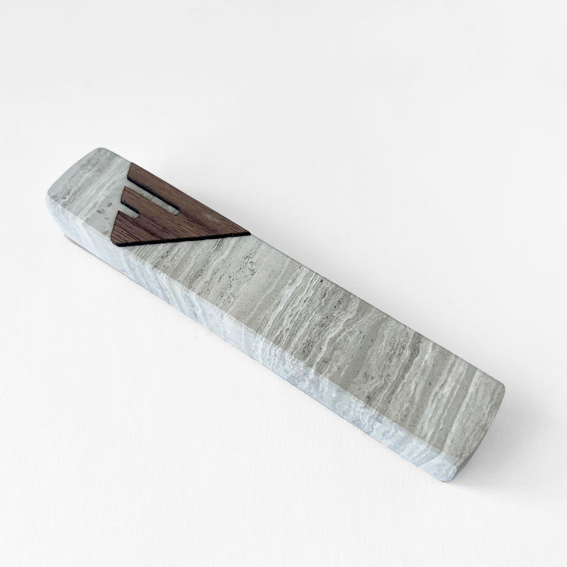 Travertine with wood mezuzah - Petroff Gallery - Judaica