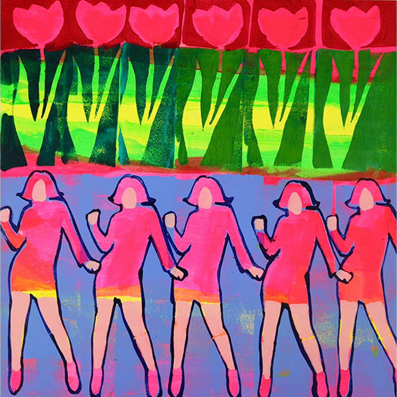 Tulips & Girls 30" x 30" - Petroff Gallery -  - Alexandrya Eaton - Tulips & Girls, 30" x 30"