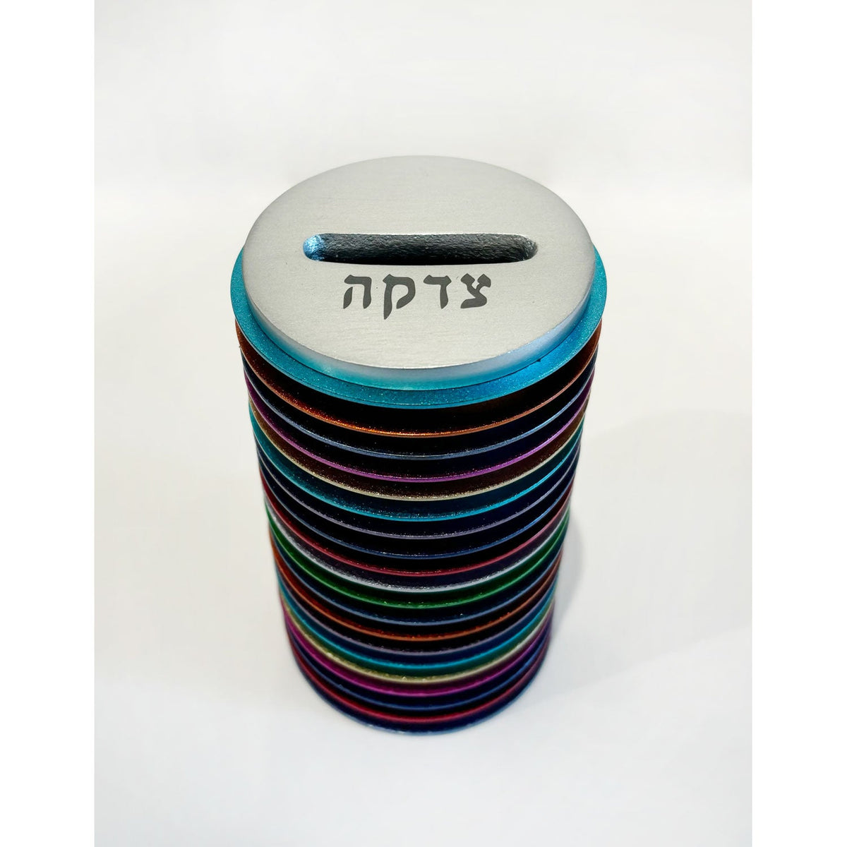 Tzedakah Box Multicolour Discs - Petroff Gallery - Judaica
