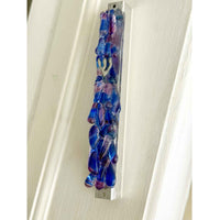 Upright Pebbles Wedding Glass Mezuzah close up on door frame- Petroff Gallery