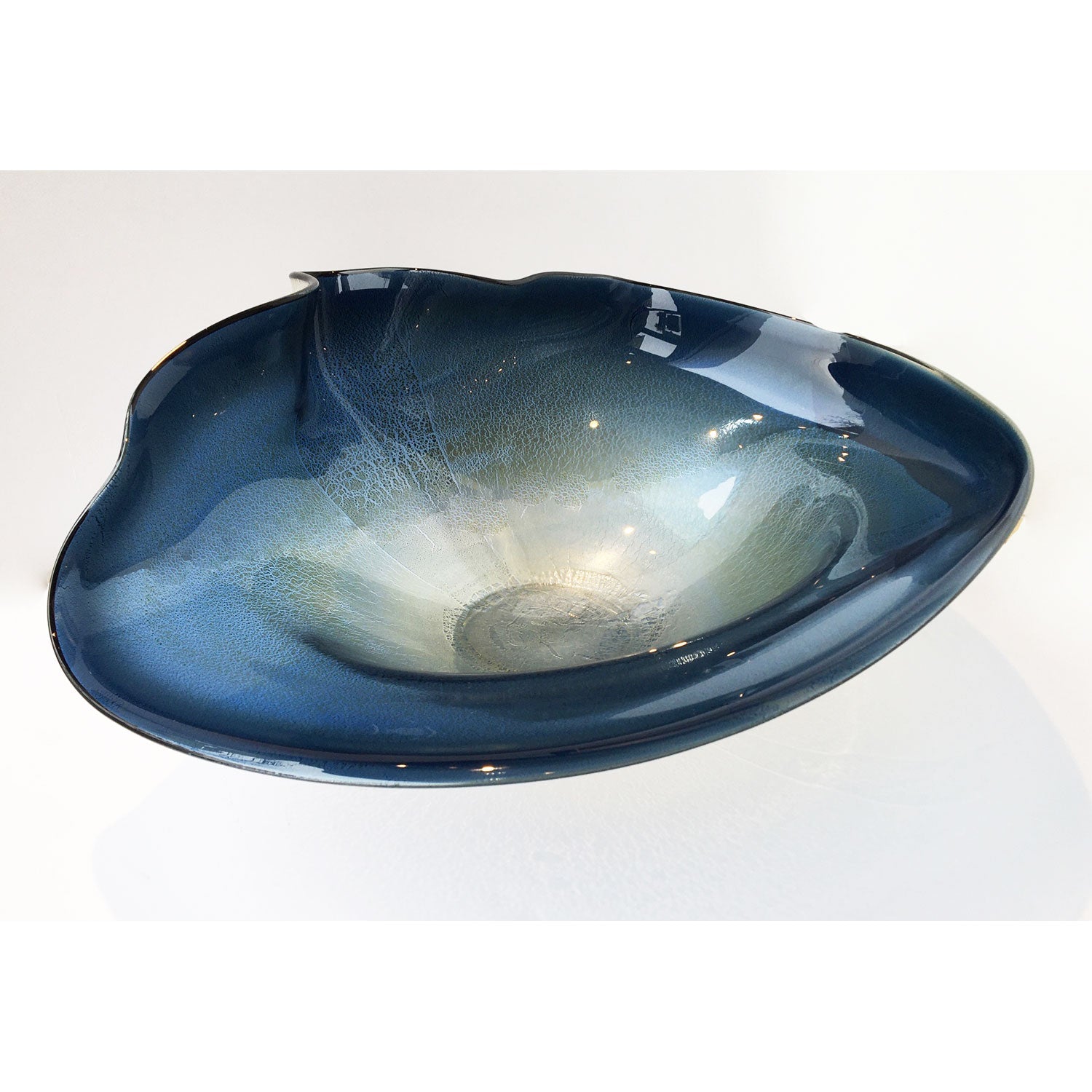 Wave Bowl 22.5" Dark Blue - Petroff Gallery - Glass Art