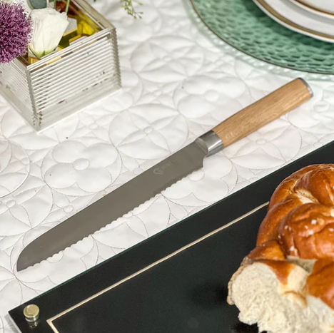 Weathered Oak Challah Knife - Petroff Gallery - Judaica