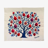 White Pomegranate Tree of Life Challah Cover - Petroff Gallery - Judaica