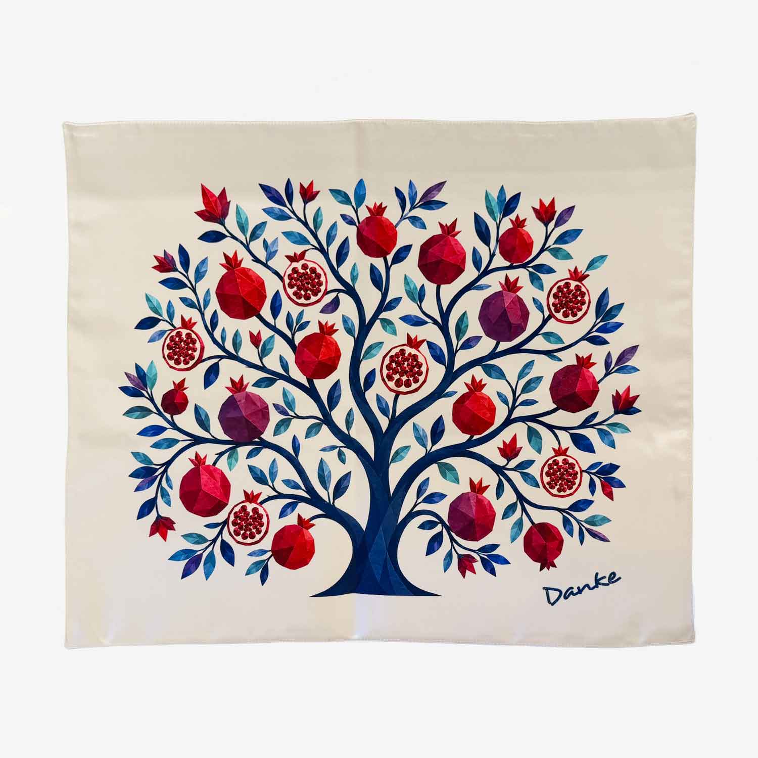 White Pomegranate Tree of Life Challah Cover - Petroff Gallery - Judaica