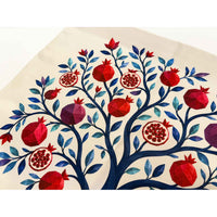 White Pomegranate Tree of Life Challah Cover - Petroff Gallery - Judaica