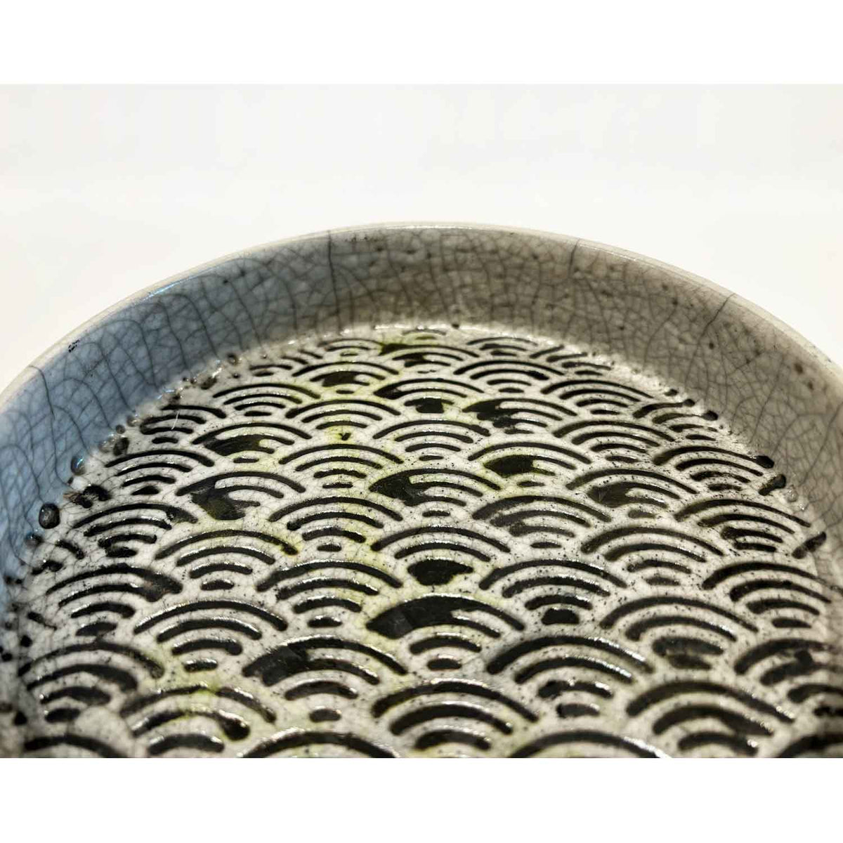 White Crackle Fan Low Bowl Petroff Gallery 