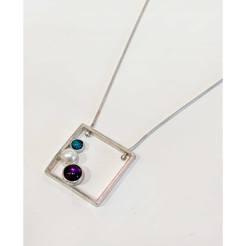 Multi Stones Square Necklace - Petroff Gallery - Jewellery