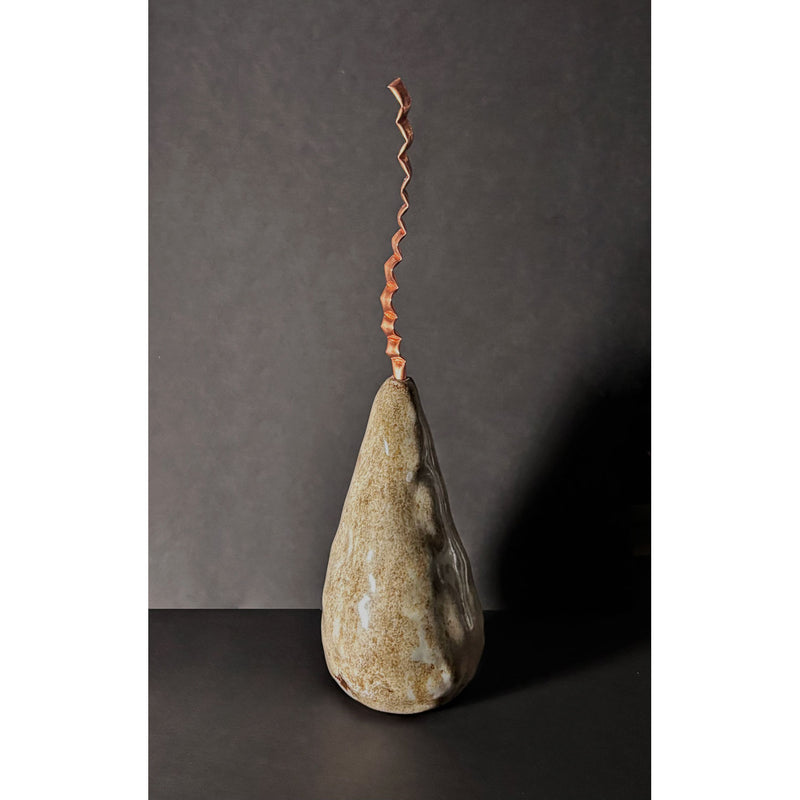 Tan Pear with Copper Stem - Petroff Gallery - Ceramic Art