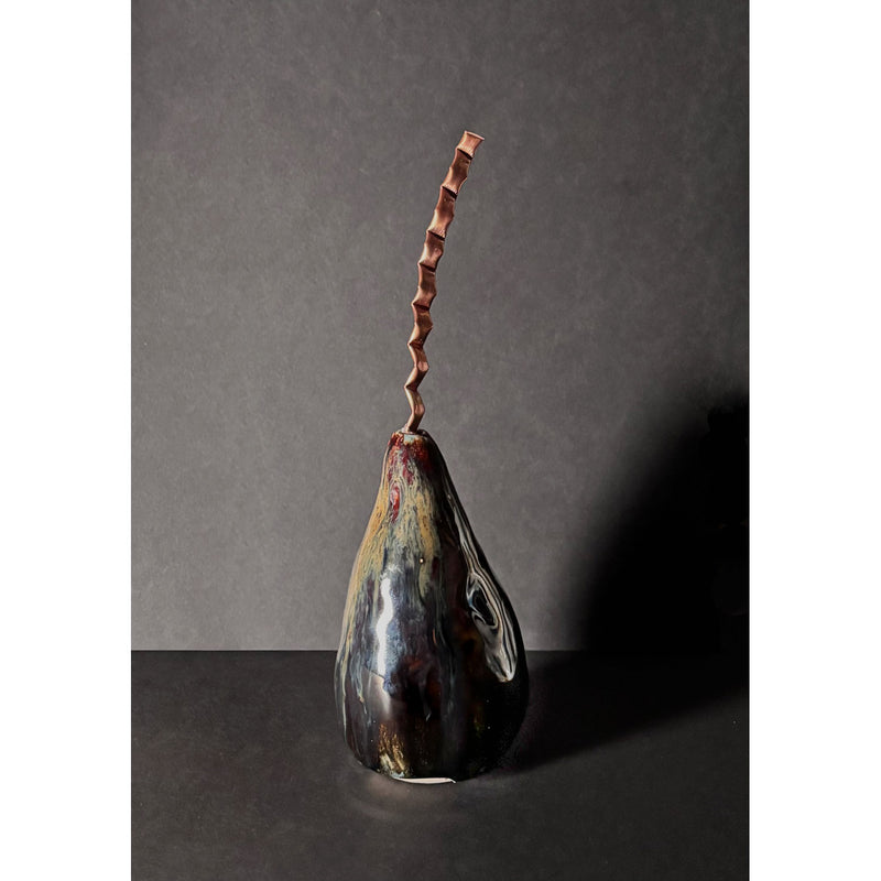 Dark Pear with Copper Stem 1 - Petroff Gallery - Petroff Gallery - Ceramic Art
