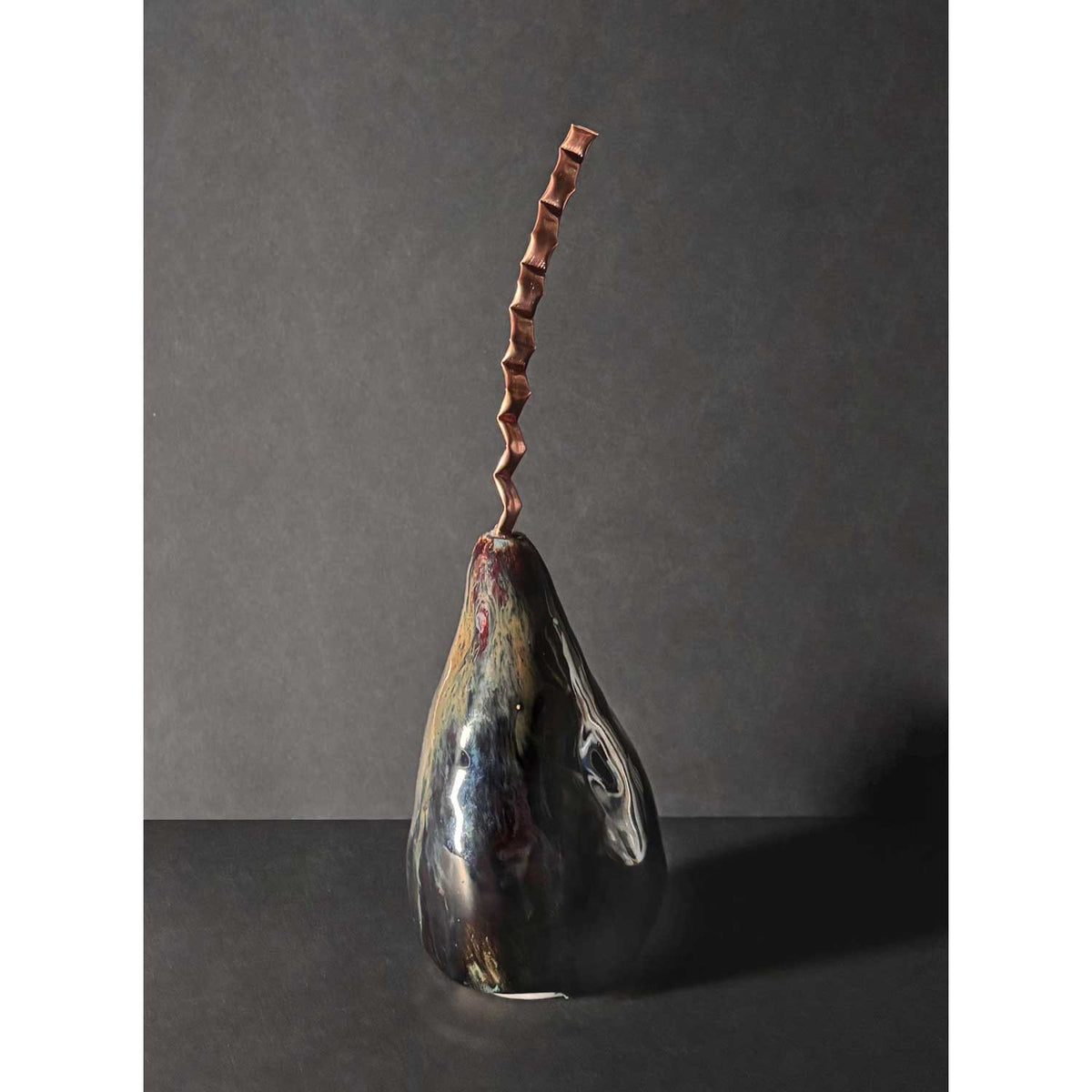 Dark Pear with Copper Stem 1 - Petroff Gallery - Petroff Gallery - Ceramic Art