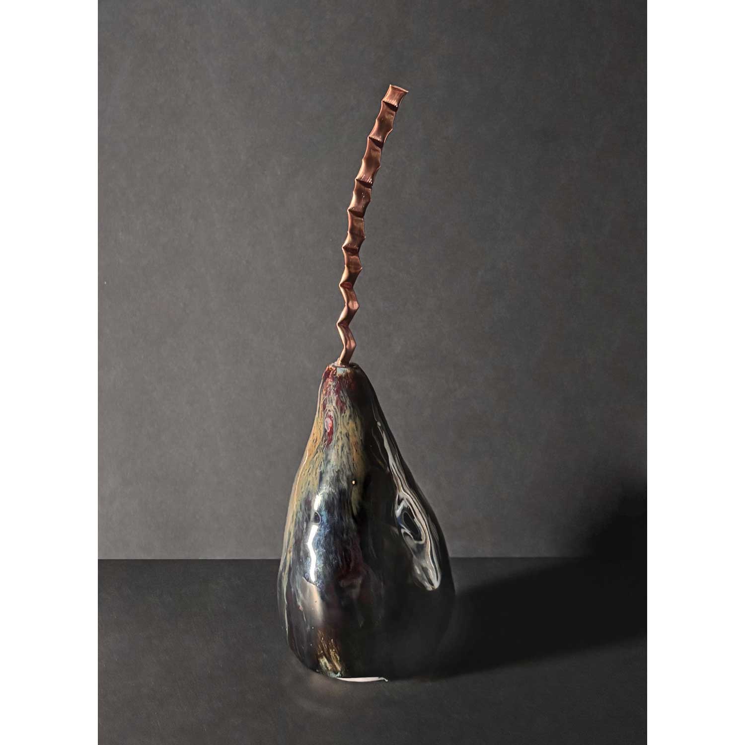 Dark Pear with Copper Stem 1 - Petroff Gallery - Petroff Gallery - Ceramic Art