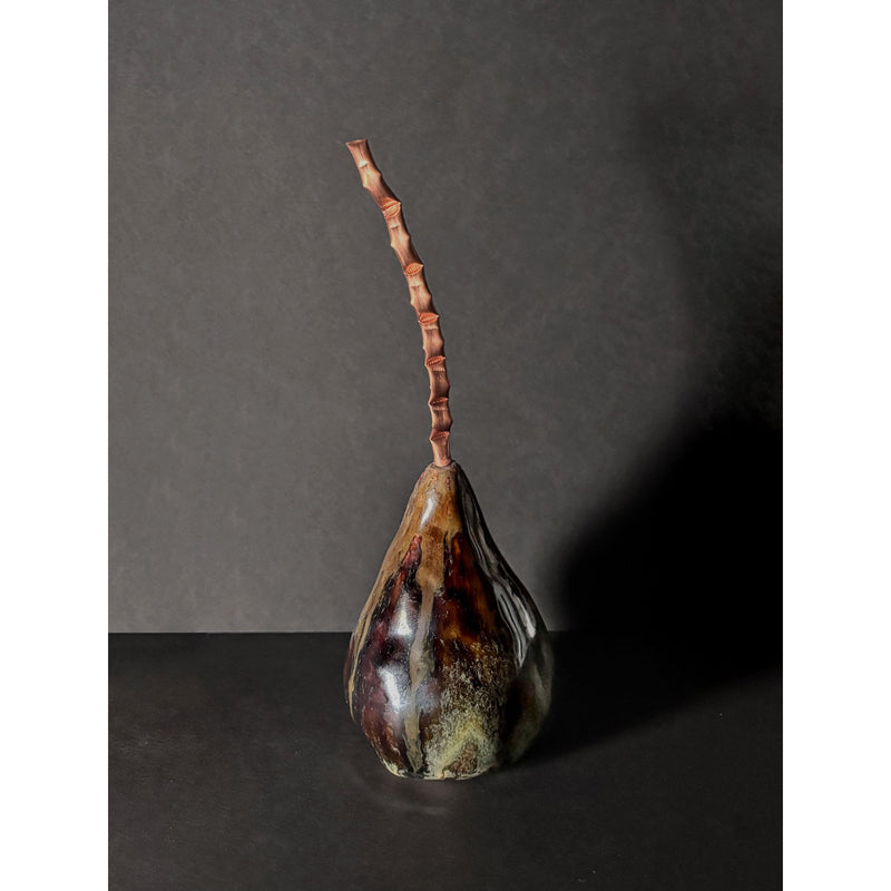 Dark Pear with Copper Stem 2 - Petroff Gallery - Ceramic Art