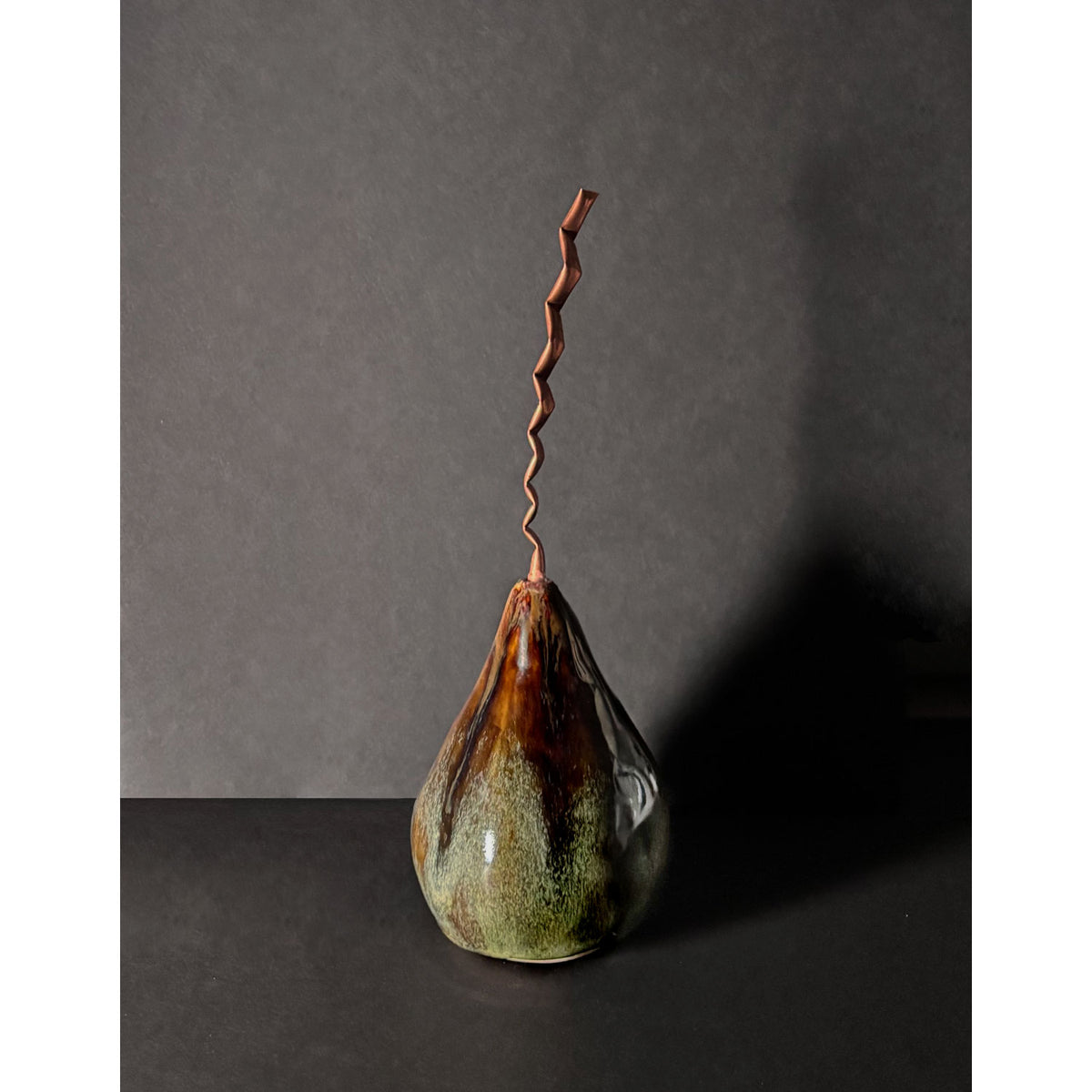 Dark Pear with Copper Stem 2 - Petroff Gallery - Ceramic Art