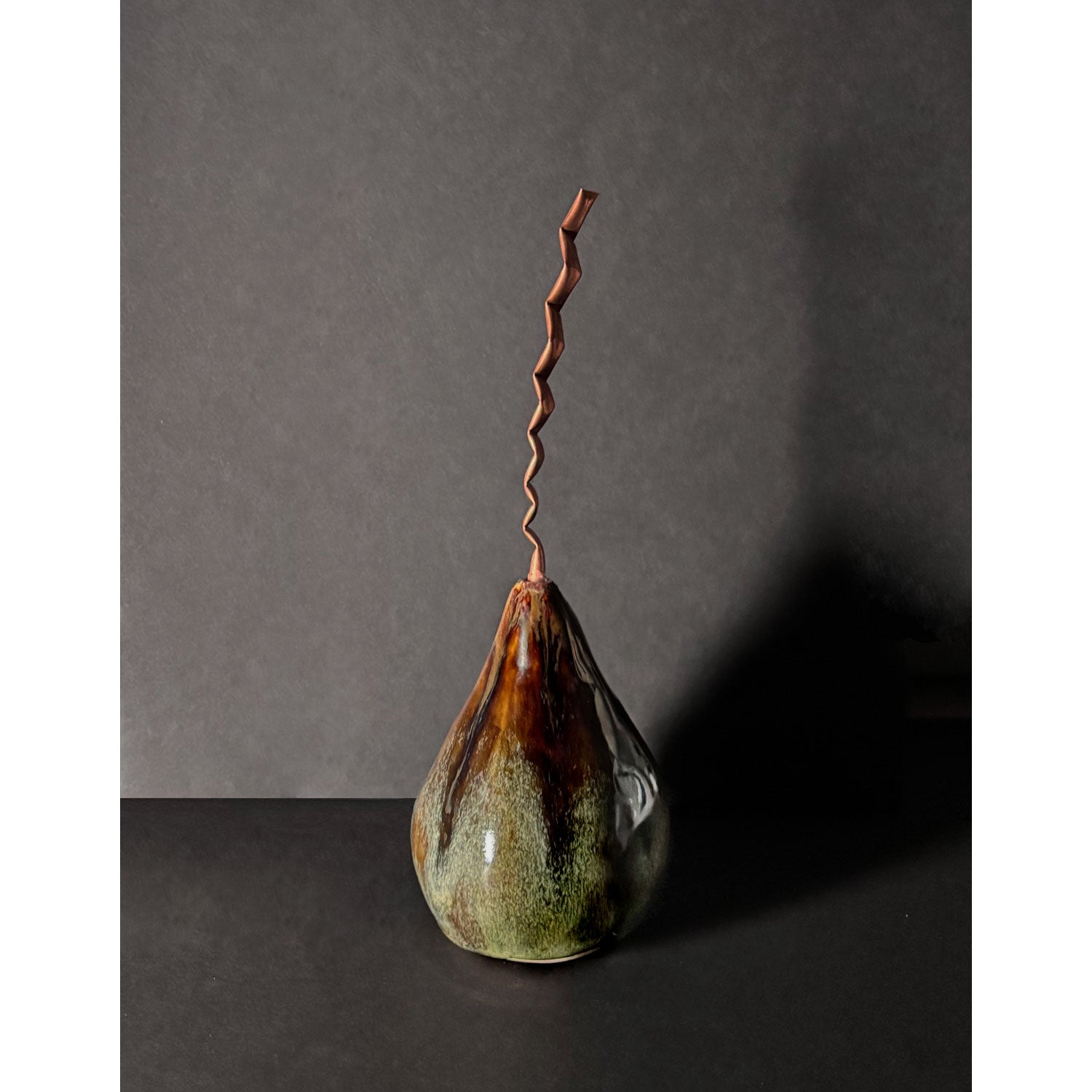 Dark Pear with Copper Stem 2 - Petroff Gallery - Ceramic Art
