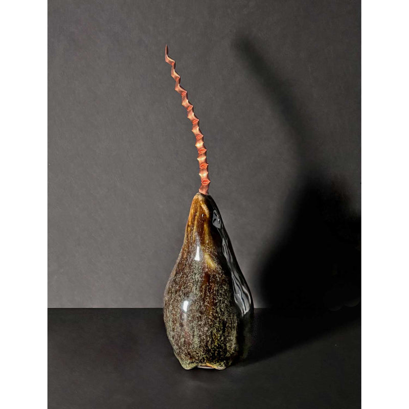 Dark Pear with Copper Stem 3 - Petroff Gallery - Ceramic Art
