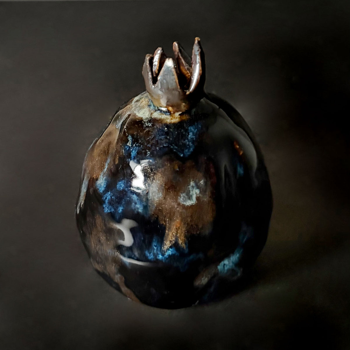 Small Pomegranate Blue and Black - Petroff Gallery - Ceramic Art
