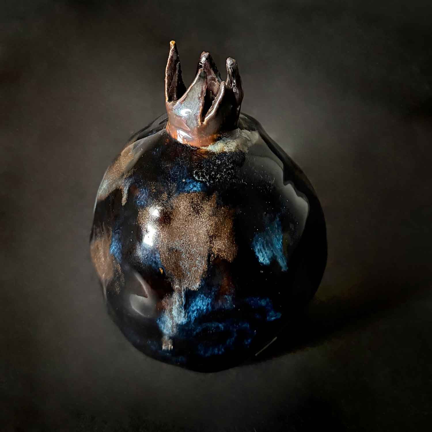Small Pomegranate Blue and Black - Petroff Gallery - Ceramic Art