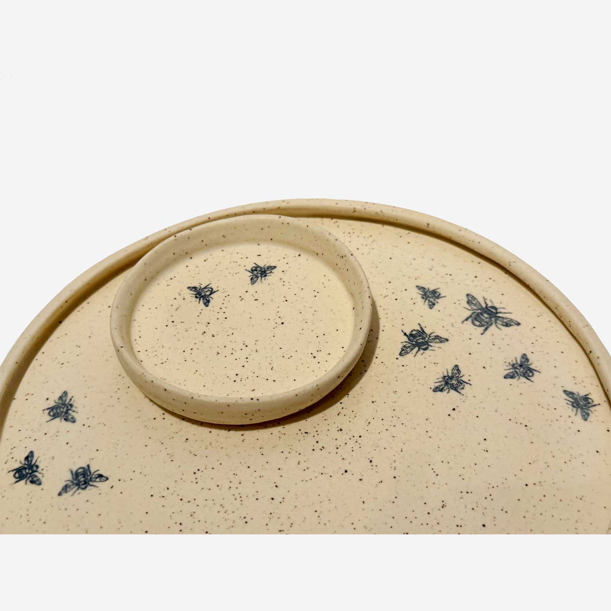 Medium Shana Tova Bee Plate with Dish - Petroff Gallery - Judaica