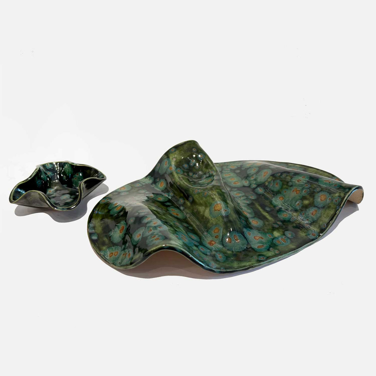 Organic Green Platter with Bowl - Petroff Gallery - Ceramic Art