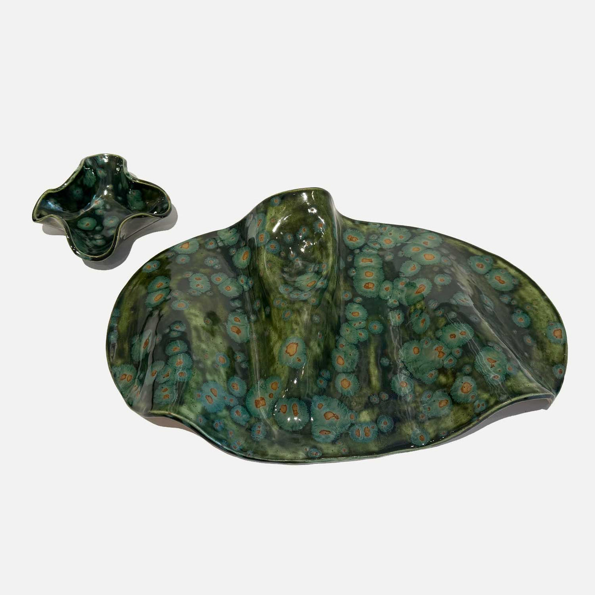 Organic Green Platter with Bowl - Petroff Gallery - Ceramic Art