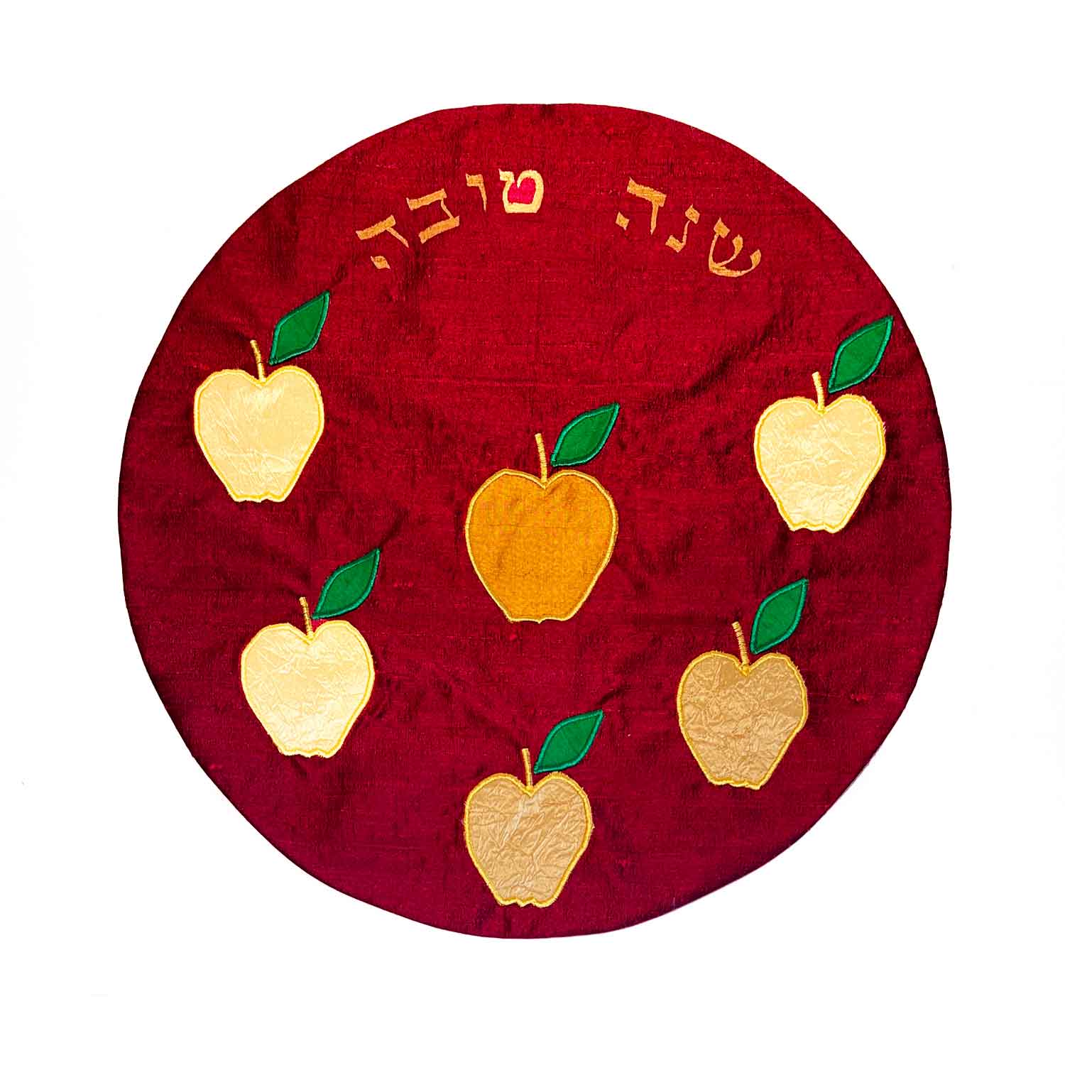 Matzah Cover Red Apples Round Challah - Petroff Gallery - Judaika
