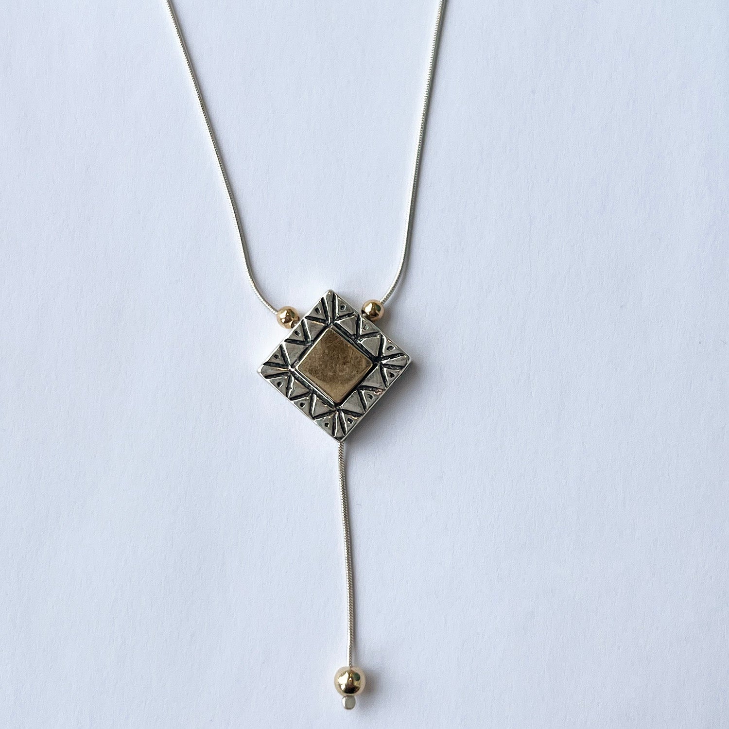 Gold and silver square Necklace - Petroff Gallery