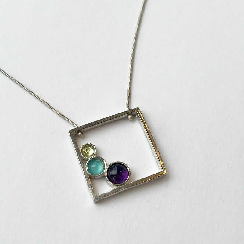 Square Necklace with 3 stones - Petroff Gallery