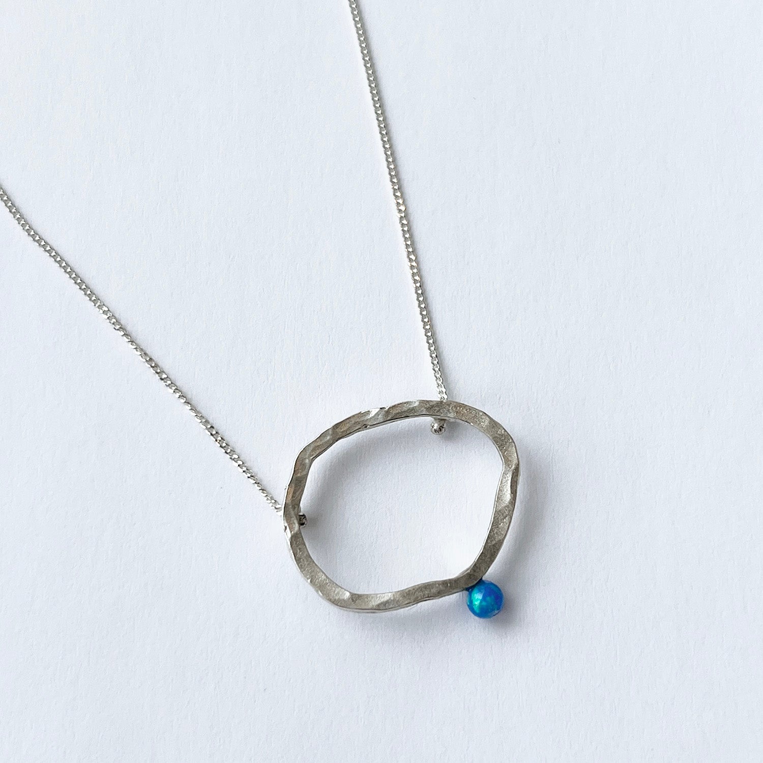 Hammered Circle Necklace with Opal- Petroff Gallery