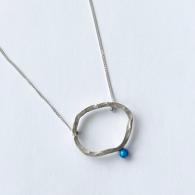 Hammered Circle Necklace with Opal- Petroff Gallery