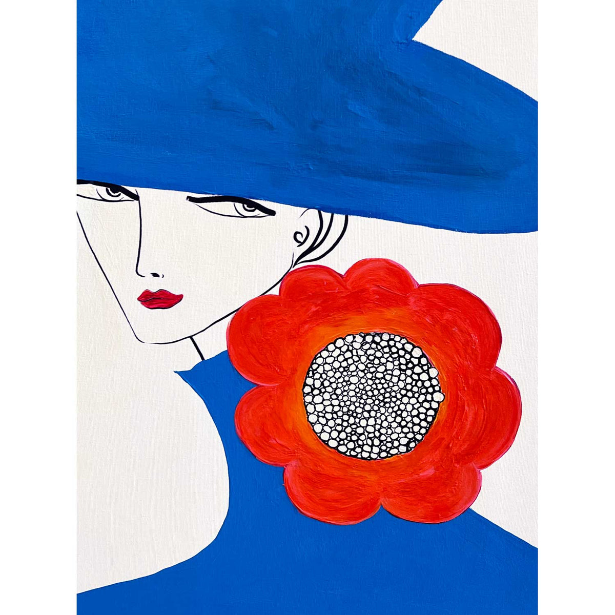 Chapeau Blue et Orange Fleur 30" x 36" - Petroff Gallery - Painting