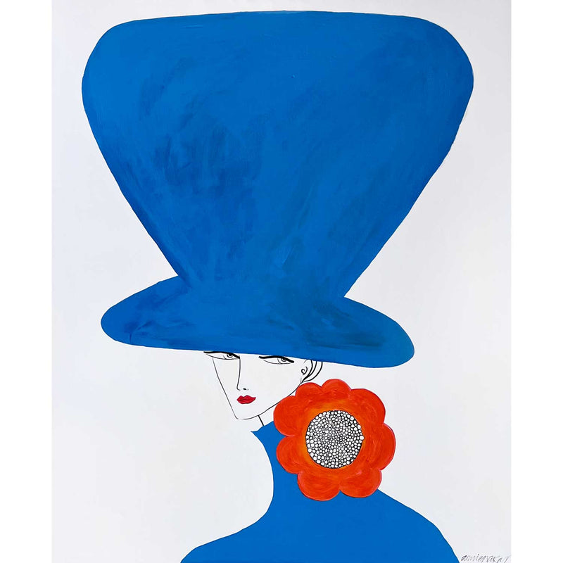 Chapeau Blue et Orange Fleur 30" x 36" - Petroff Gallery - Painting