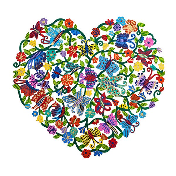 Yair Emanuel - Heart Butterflies Hand Painted, 12" x 12.5"