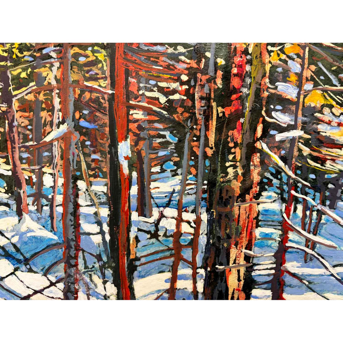 Sunlight Streaming Across A Winter Trail  17" x 30" - Petroff Gallery - Painting
