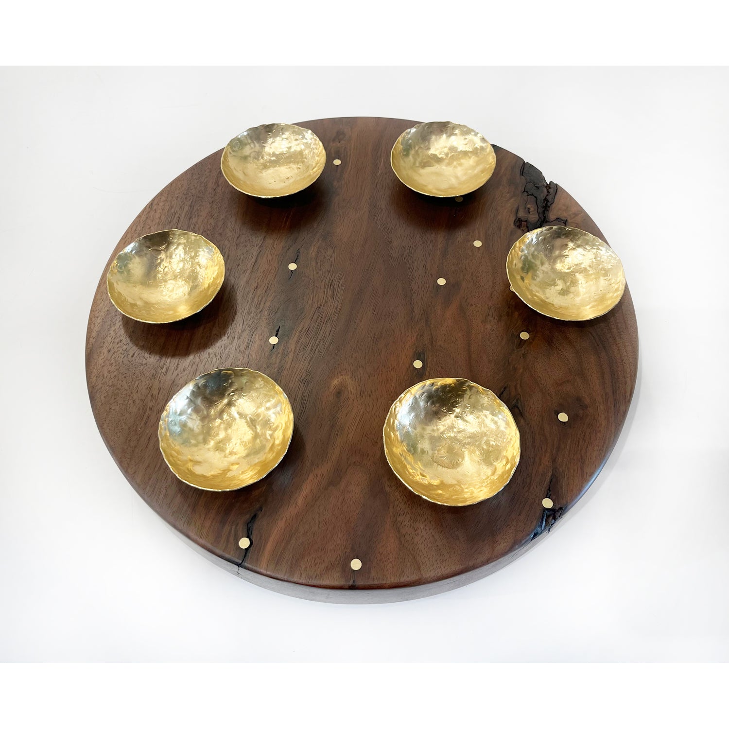Debra Braun - Round Seder Plate with Brass Dishes, 12" diameter